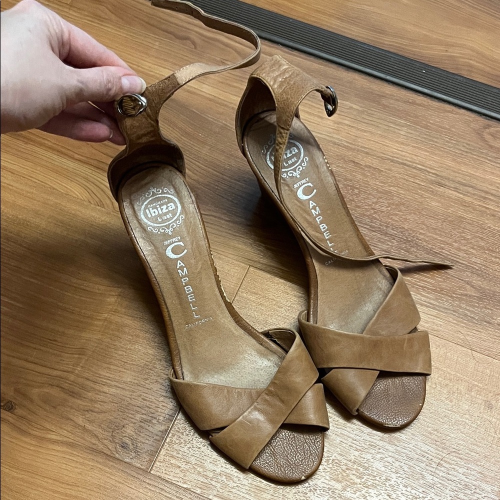 Jeffrey Campbell Brown Leather Open-Toe Ankle Strap Heels
